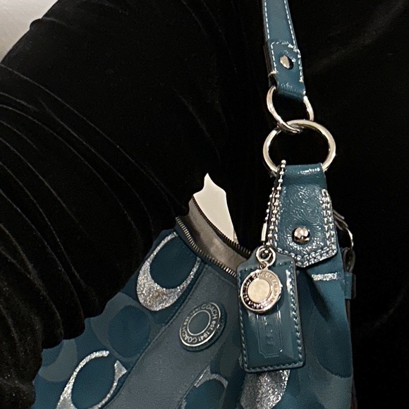 Coach Aqua / Blue Shoulder Bag with Signature Pattern - Picture 5 of 7